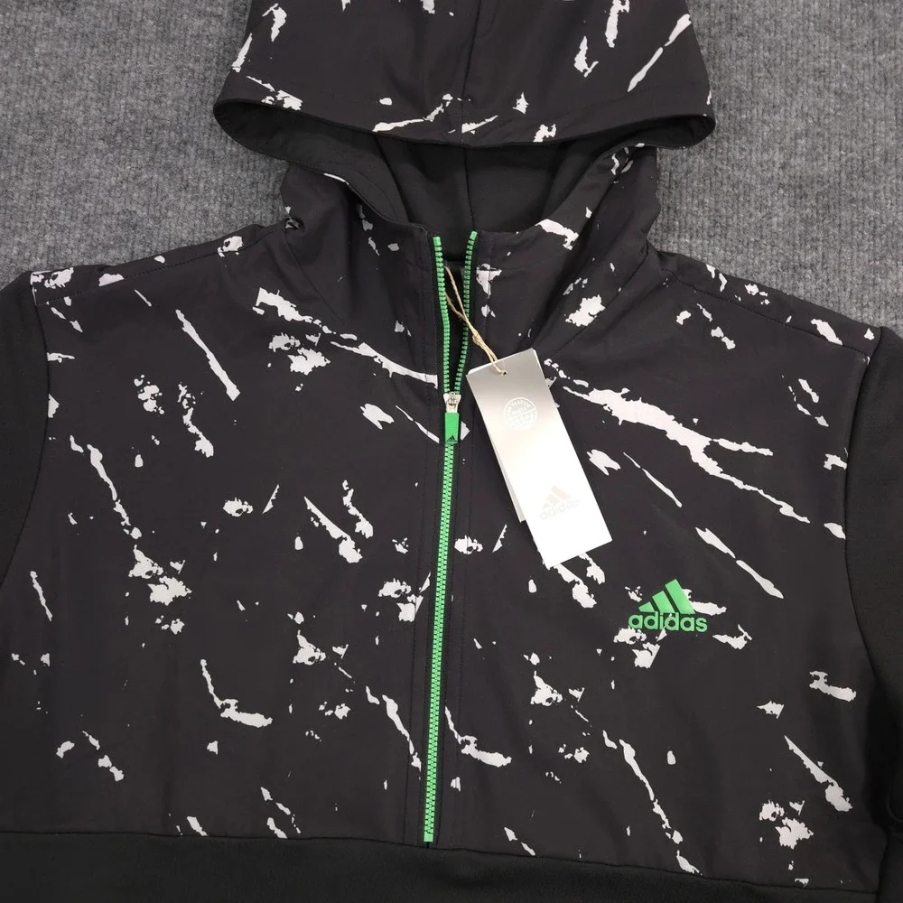 Adidas Hoodie Mens L Black White Splatter Cold RDY Half Zip Pullover‎ Golf Sport